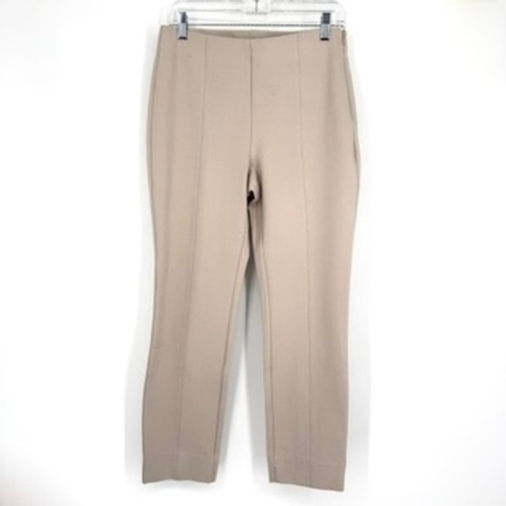 NWT Quince Ultra-Stretch Ponte Pintuck Ankle Pant Ecru Beige Slim Trousers L - Picture 2 of 16
